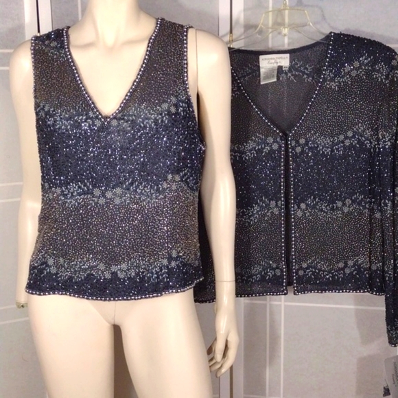 Adrianna Papell beaded black top and jacket XL - Picture 1 of 9